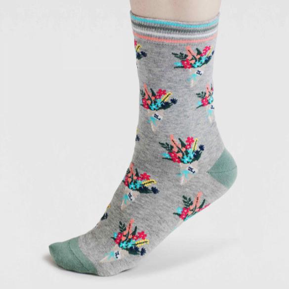 Floral Bouquet Organic Cotton Socks - SSW045 - Grey - Uneeka