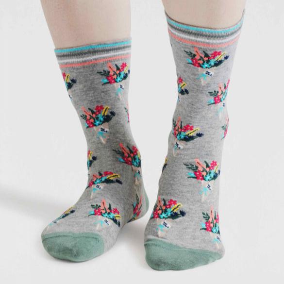 Floral Bouquet Organic Cotton Socks - SSW045 - Grey - Uneeka