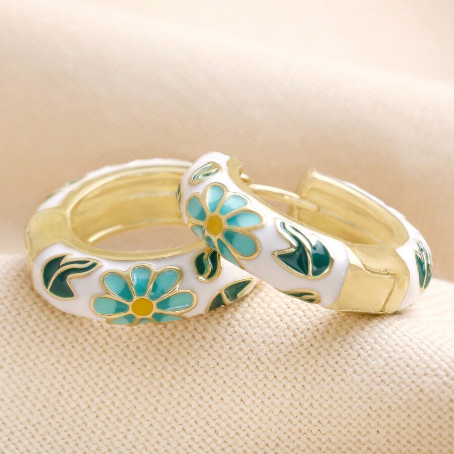 Floral Cloisonné Hoop Earrings - 66160 - Uneeka