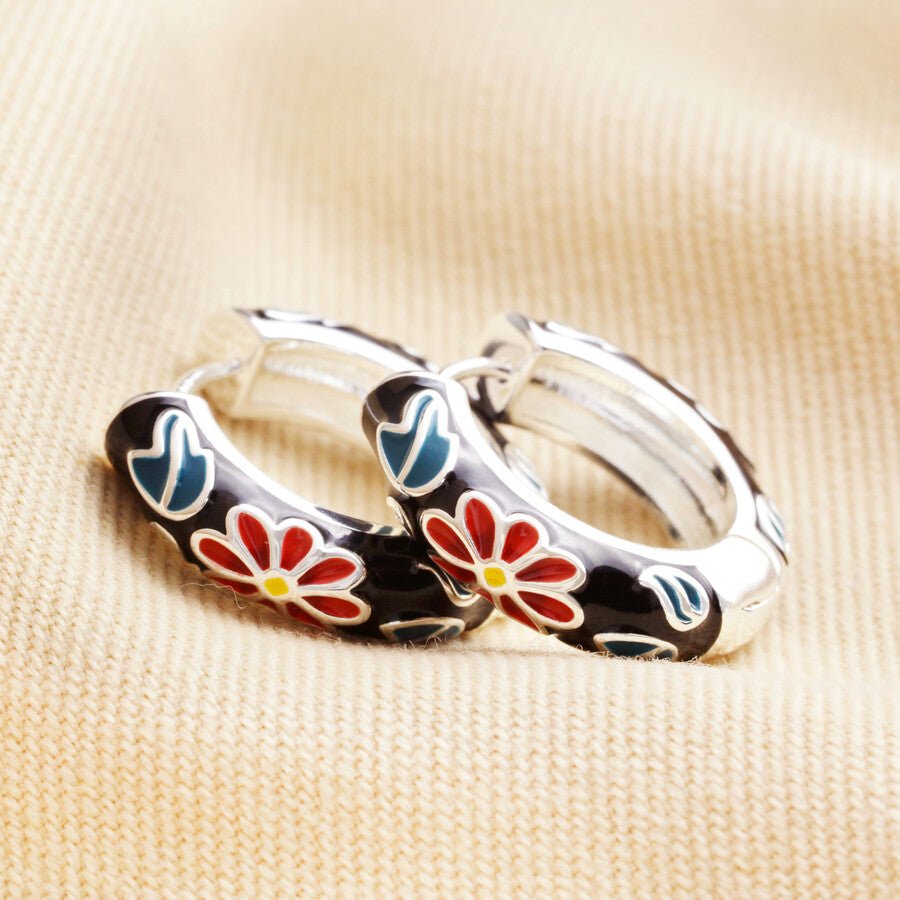 Floral Cloisonné Hoop Earrings - 71955 - Uneeka