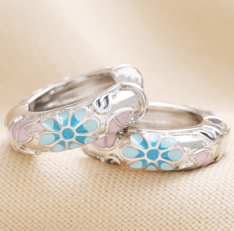 Floral Cloisonné Hoop Earrings - 66183 - Uneeka