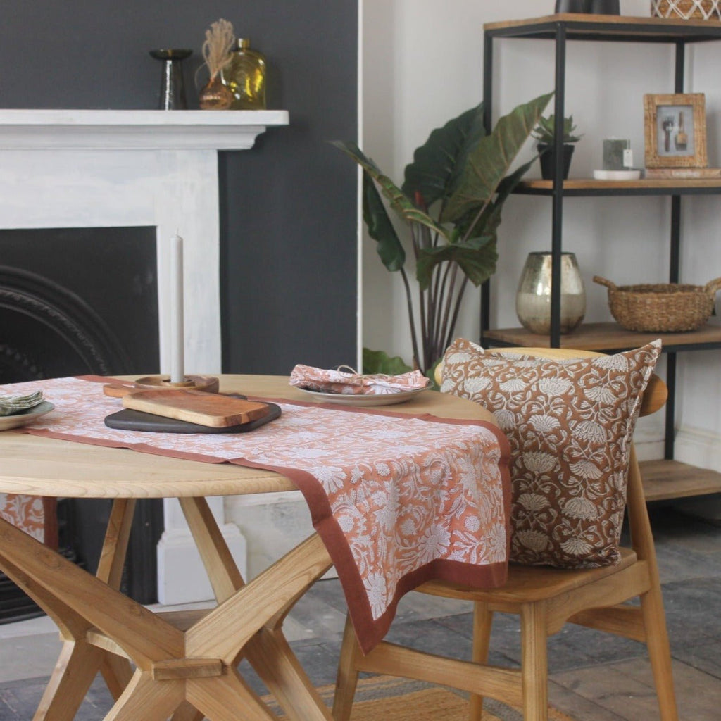 Floral Hand Block Print Cotton Table Runner - JHERO - Uneeka