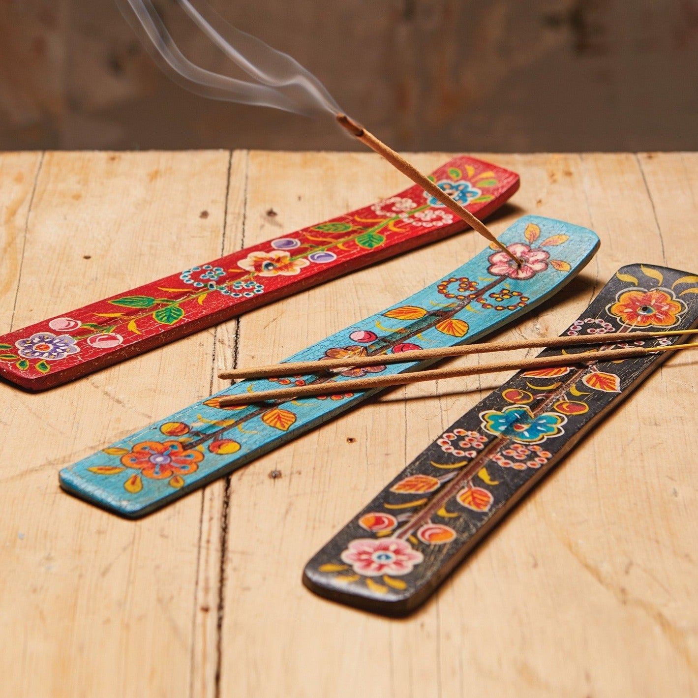 Floral Hand Painted Wooden Incense Holder - IH25 - R - Uneeka