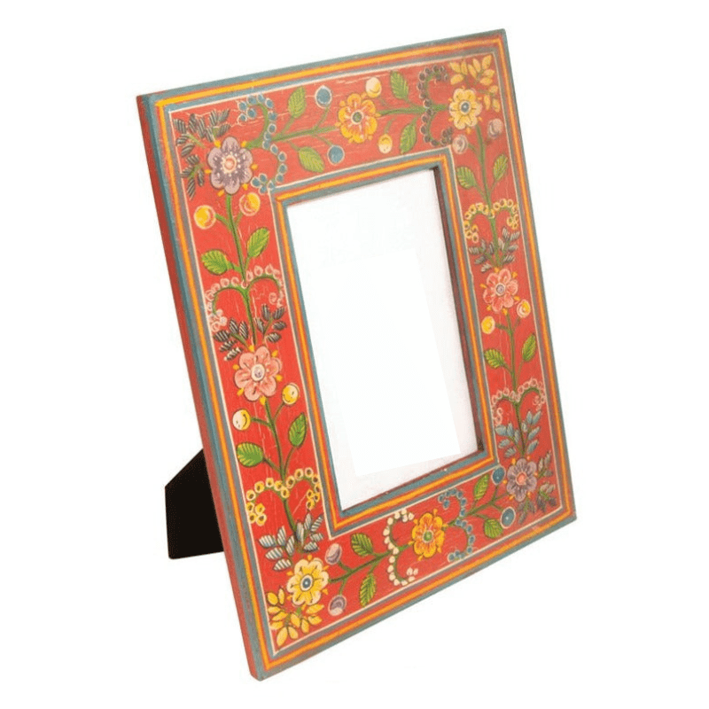 Floral Hand Painted Wooden Photo Frame - PF42 RED - Uneeka