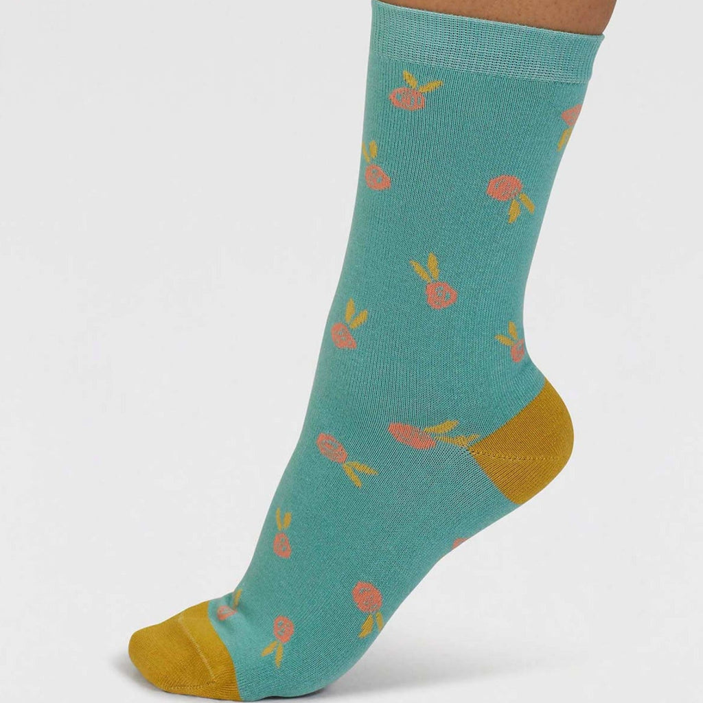 Floral Print Bamboo Socks - SPW880 - PINEGREEN - Uneeka