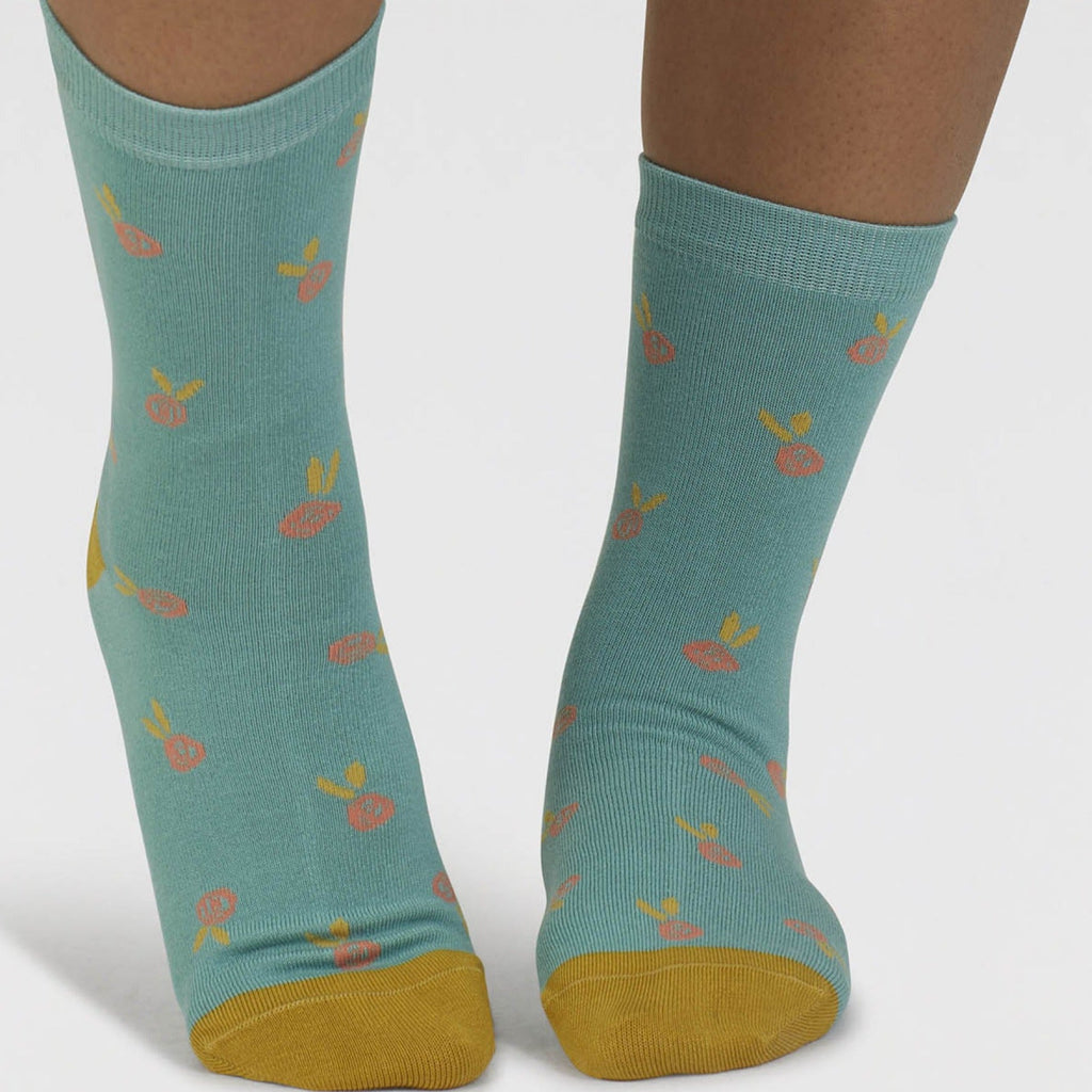 Floral Print Bamboo Socks - SPW880 - PINEGREEN - Uneeka