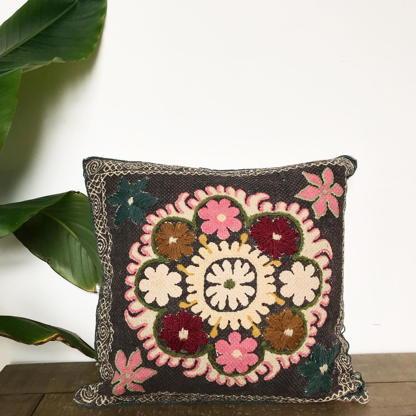 Floral Suzani Embroidered Printed Cushion - CCL192 - Uneeka
