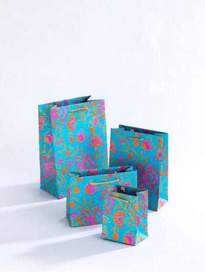 Floral Twist Gift Bag - GBG4011 - SMALLTURQUOISE - Uneeka