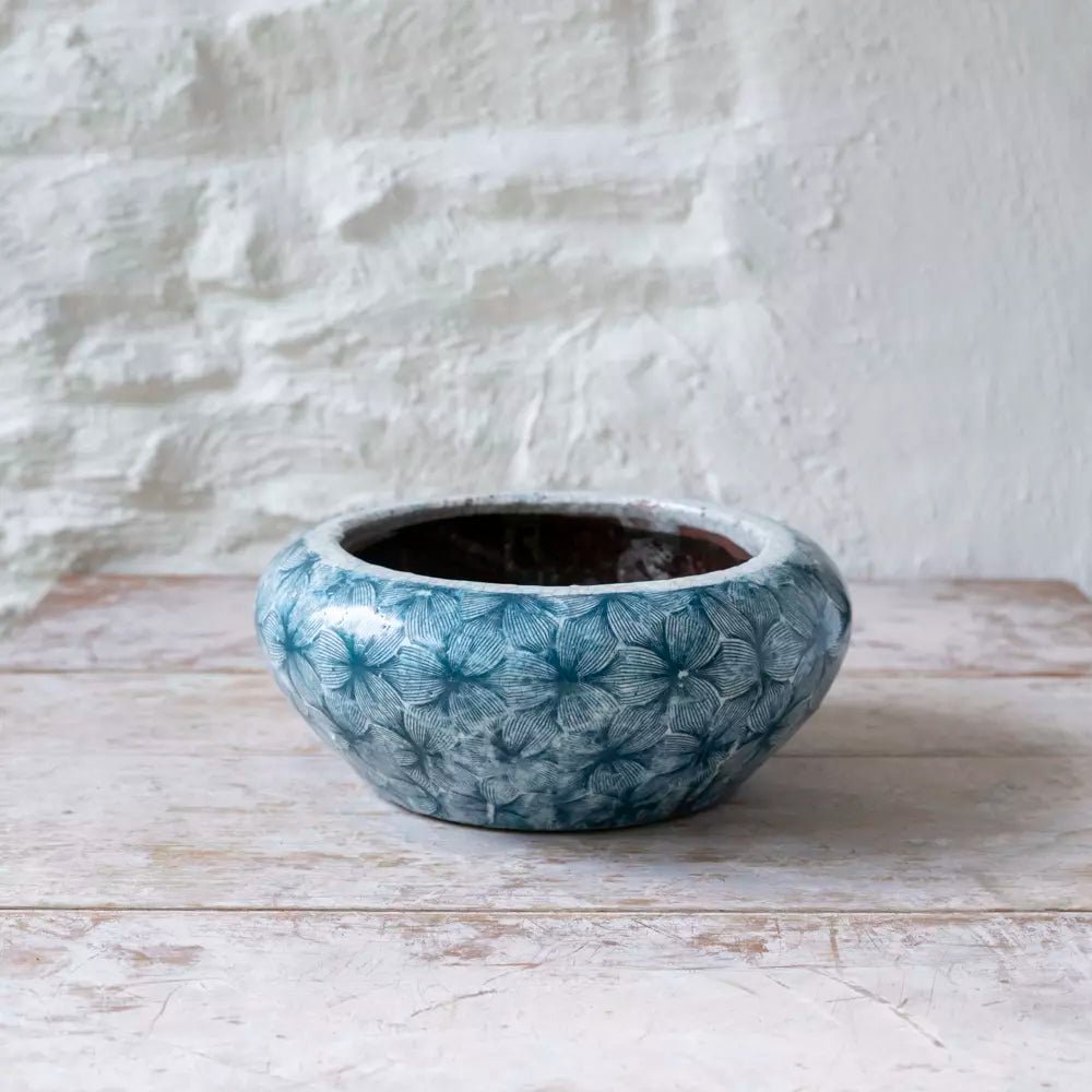 Flower Petal Pattern Teal Shallow Bulb Planter - LAN24819 - Uneeka