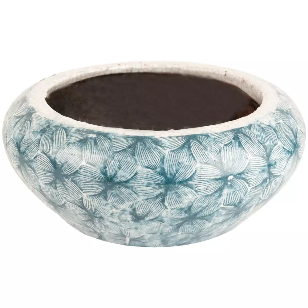 Flower Petal Pattern Teal Shallow Bulb Planter - LAN24819 - Uneeka