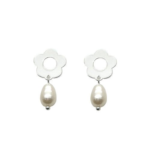 Flower Shape & Natural Pearl Drop Earrings - CE - 4237 - SL - Uneeka