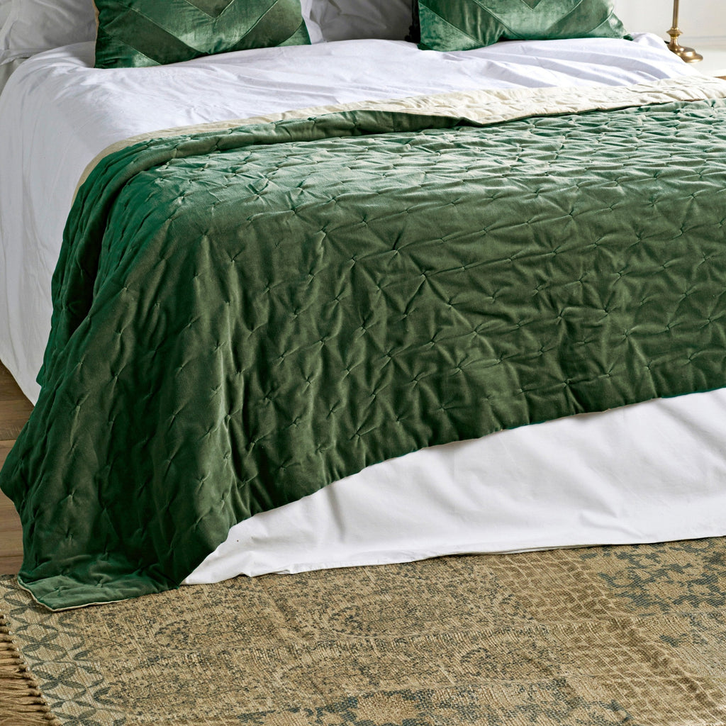 Forest Green Cotton Velvet Bedcover - VVBM - Uneeka