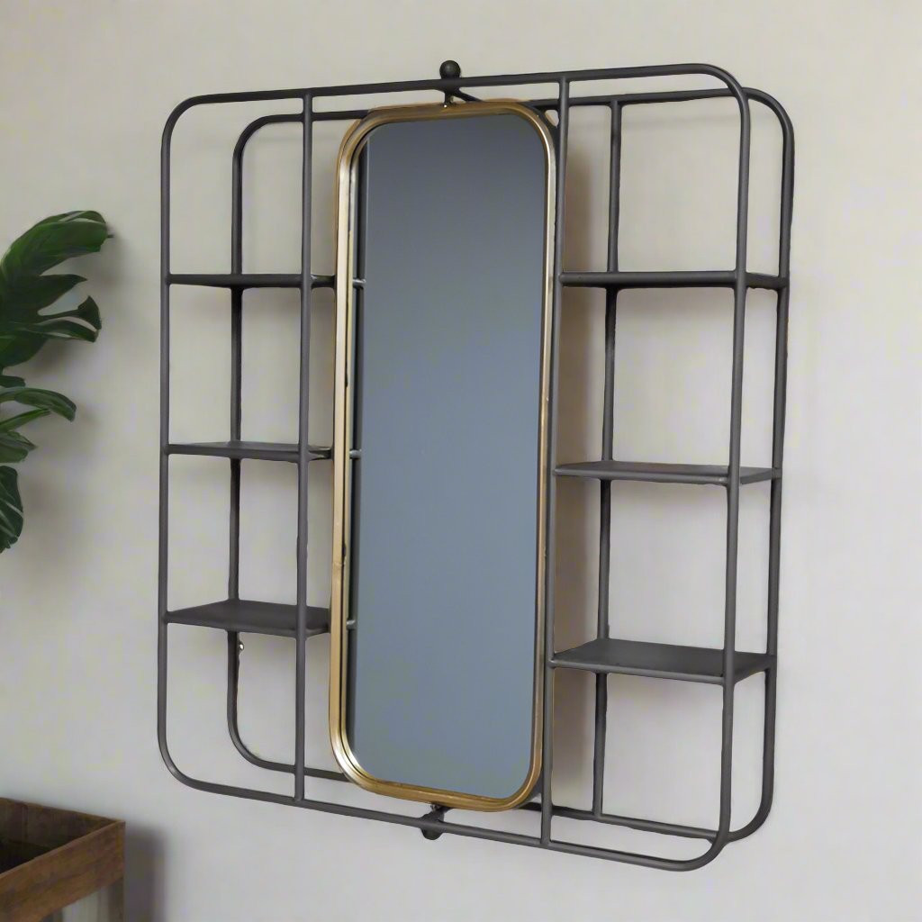 Framed Mirror With Shelves - 6720 - Uneeka