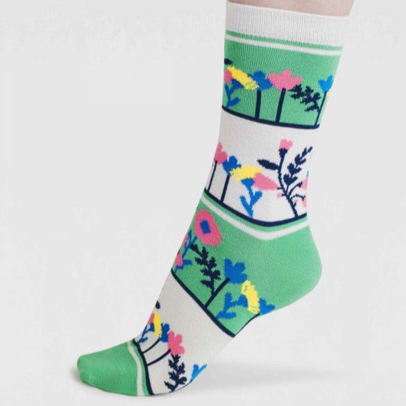 Fraya Floral Garden Bamboo Socks - SSW037 - Apple Green - Uneeka