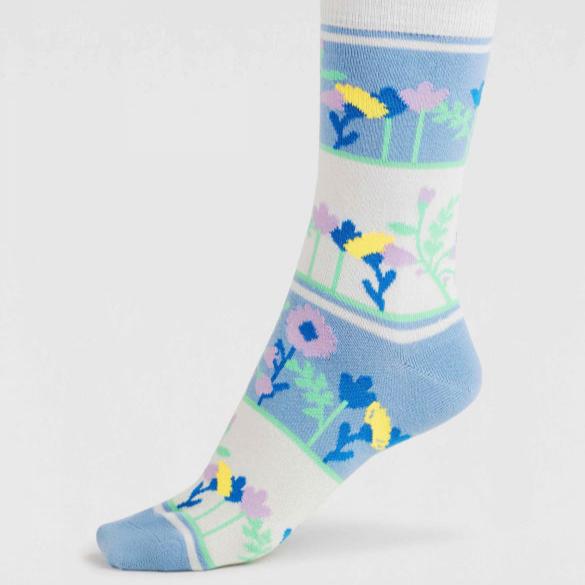 Fraya Floral Garden Bamboo Socks - SSW037 - Violet Blue - Uneeka