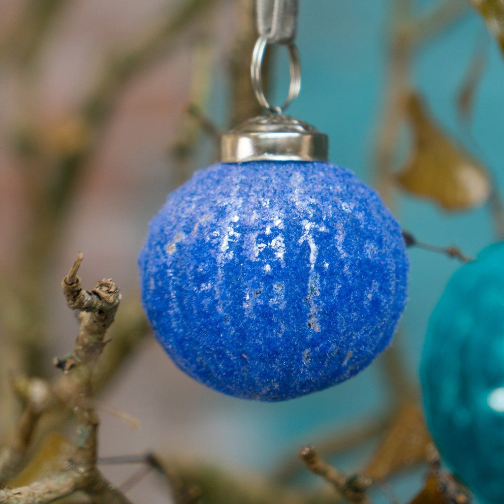 Frosted Recycled Glass Striped Bauble - XM502 - BLUE - Uneeka