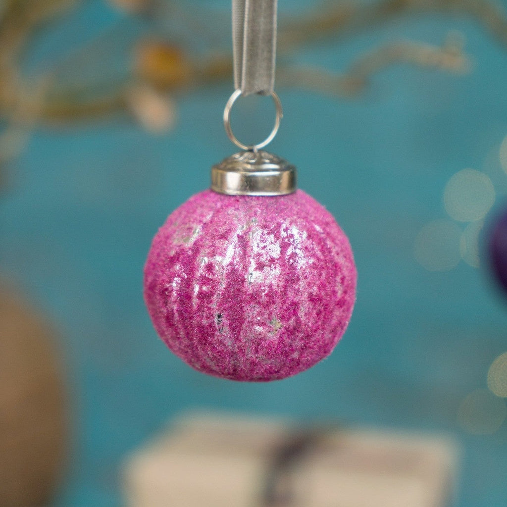 Frosted Recycled Glass Striped Bauble - XM502 - PINK - Uneeka