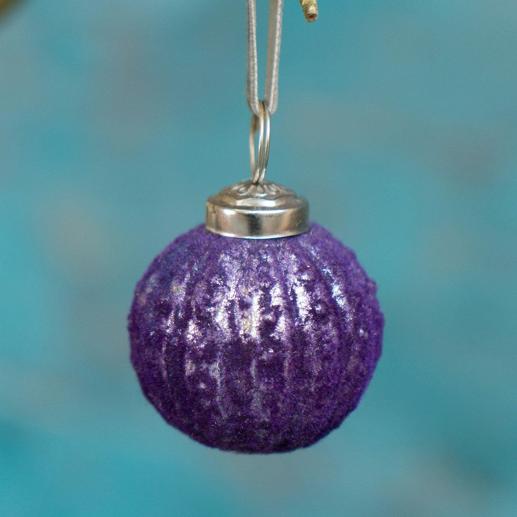 Frosted Recycled Glass Striped Bauble - XM502 - PURPLE - Uneeka