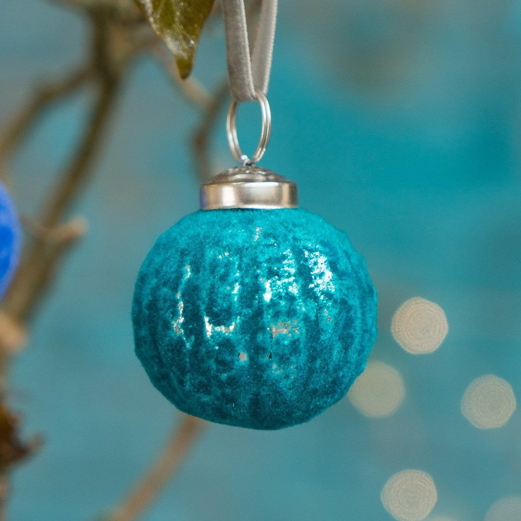 Frosted Recycled Glass Striped Bauble - XM502 - Teal - Uneeka