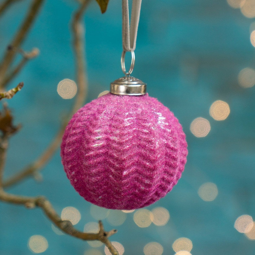 Frosted Recycled Glass Zig - Zag Bauble - XM503 - PINK - Uneeka