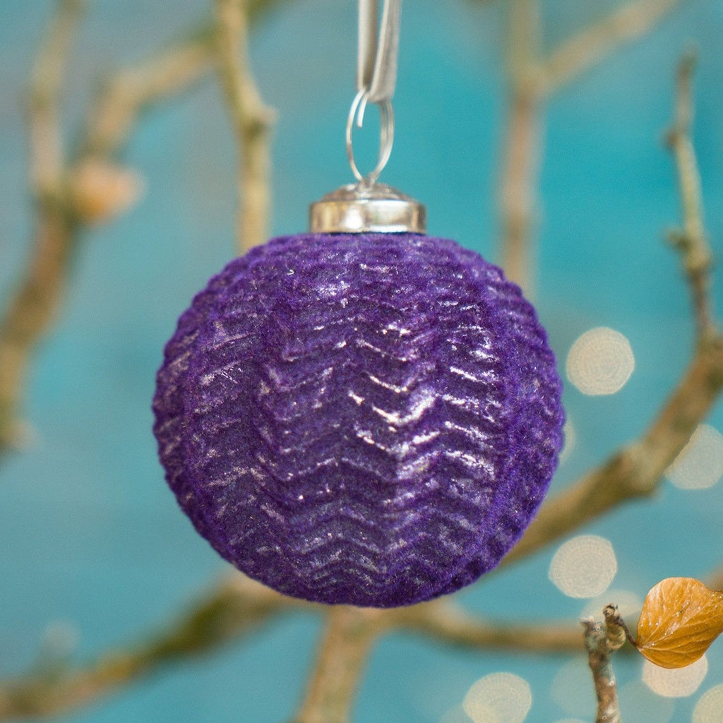 Frosted Recycled Glass Zig - Zag Bauble - XM503 - PURPLE - Uneeka