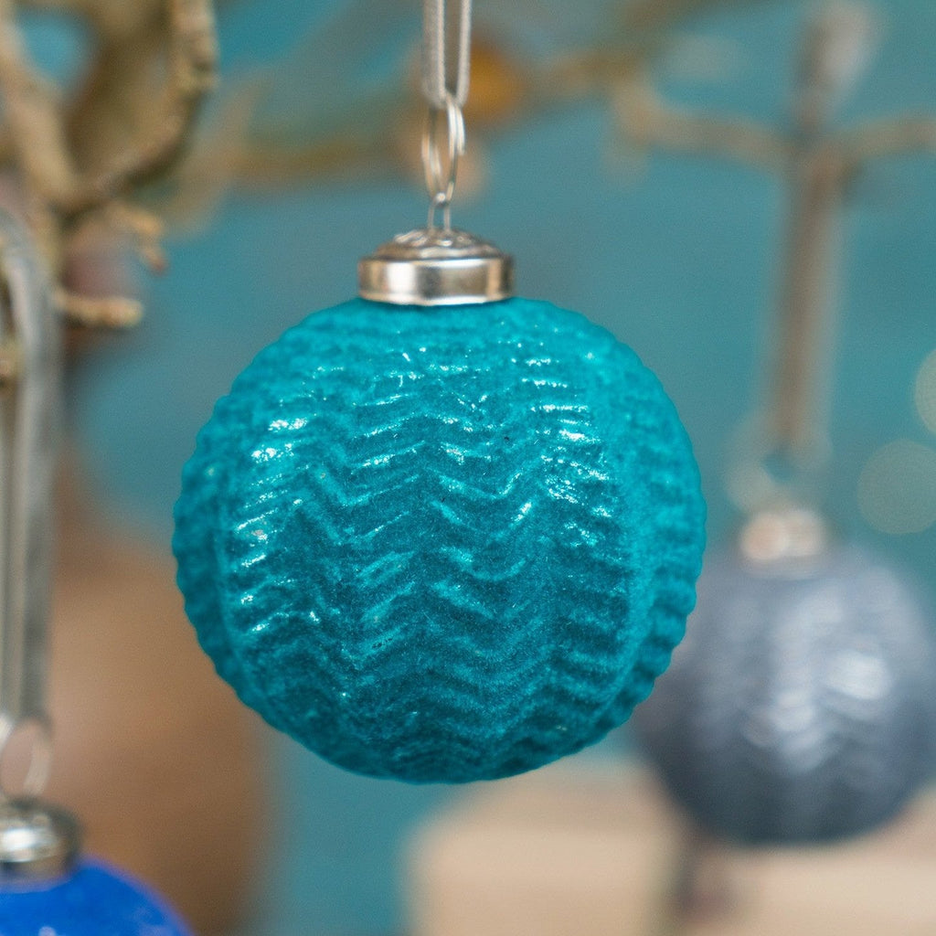 Frosted Recycled Glass Zig - Zag Bauble - XM503 - TEAL - Uneeka