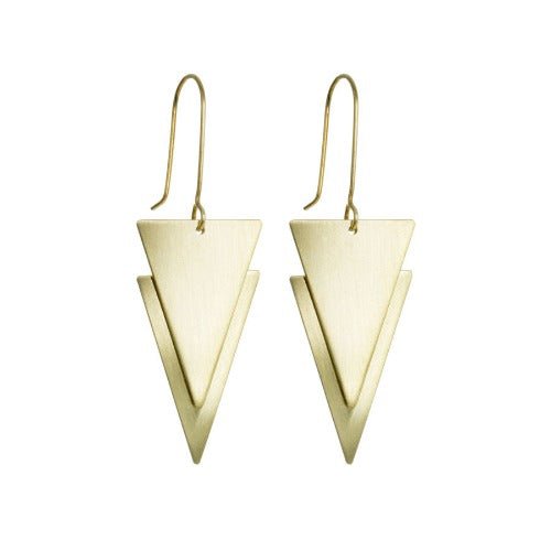 Geometric Brass Double Triangle Earrings - H - B - 336003 - Uneeka