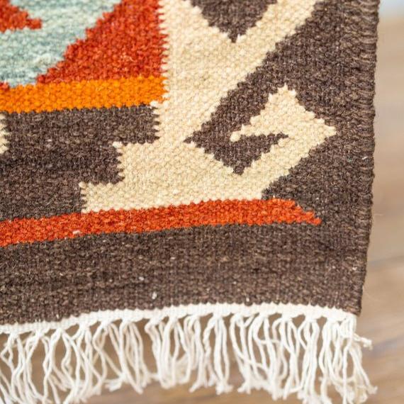 Geometric Handloom Kilim Warm Tones Runner Rug - R31728 - Uneeka