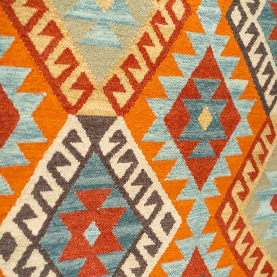 Geometric Handloom Kilim Warm Tones Runner Rug - R31728 - Uneeka