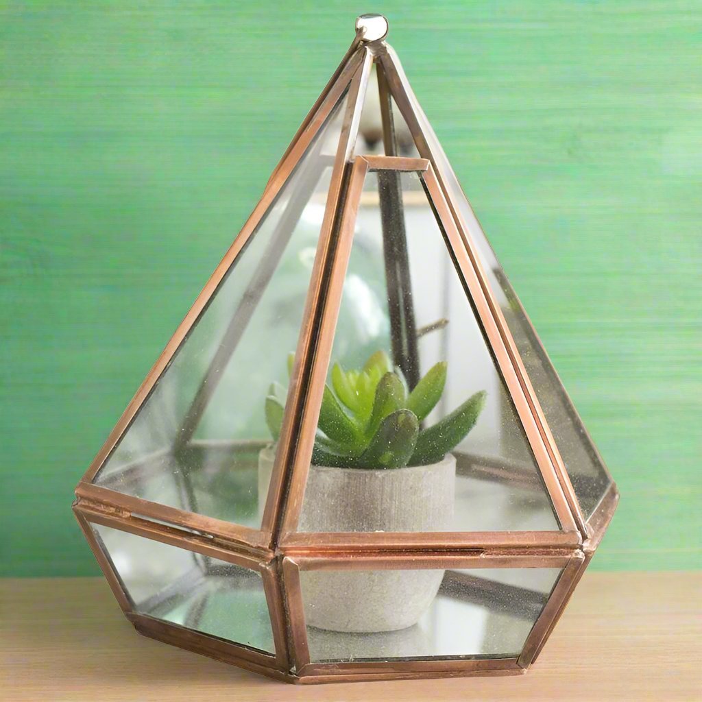 Geometric Shape Glass Copper Planter / Lantern - LT163 - Uneeka
