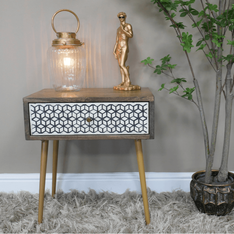 Geometric Tile Bedside Table - 8671 - Uneeka