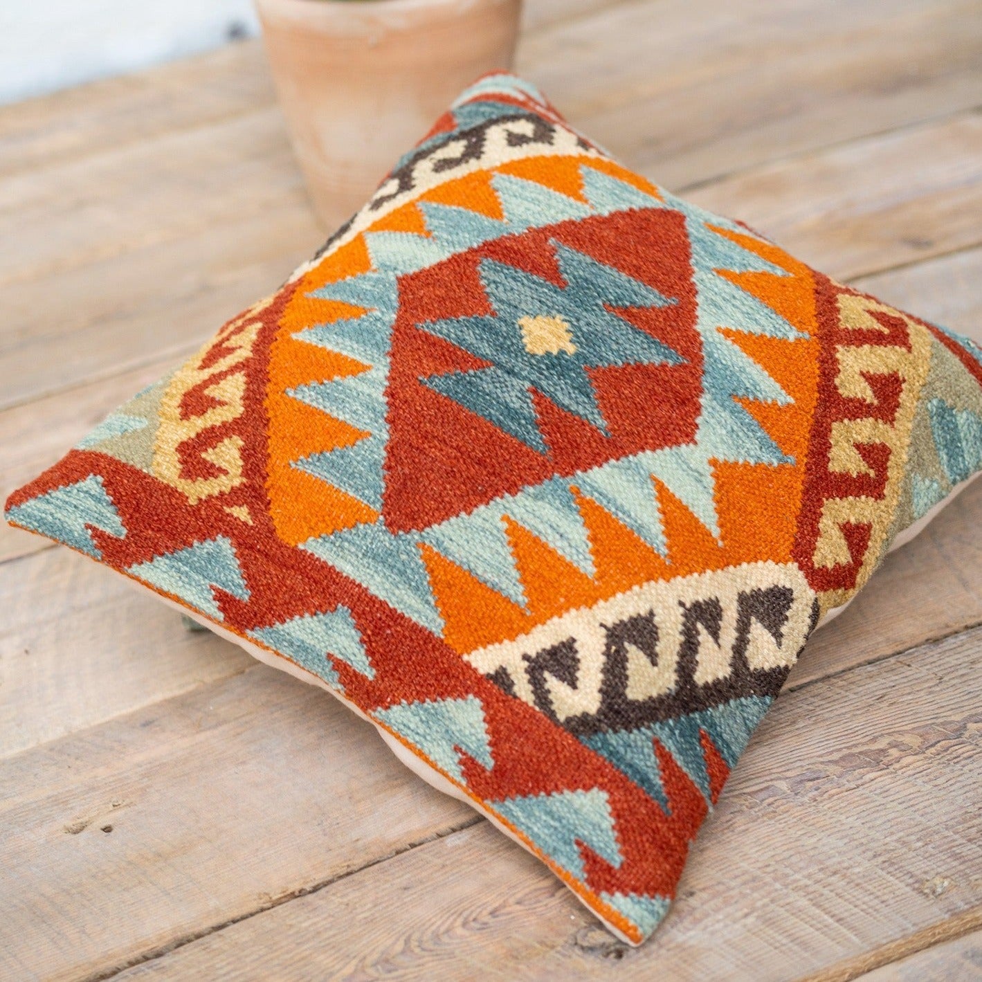 Geometric Warm Tone Hand Loom Kilim Cushion - CC317 - Uneeka