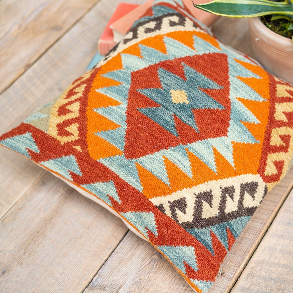 Geometric Warm Tone Hand Loom Kilim Cushion - CC317 - Uneeka