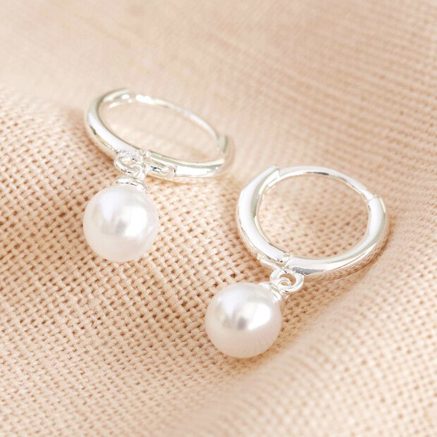 Glass Pearl Huggie Hoop Earrings - 50338 - Uneeka