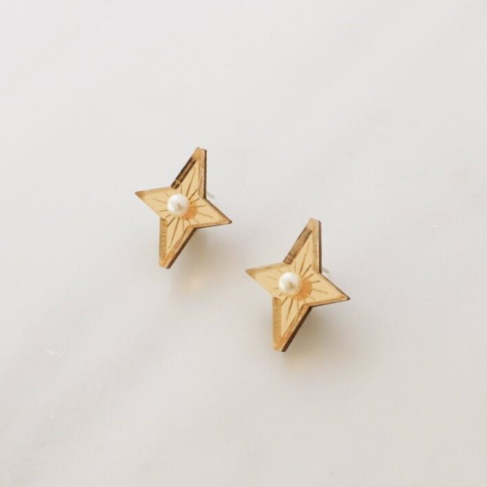 Glass Pearl Star Studs* - LE10501S - Uneeka