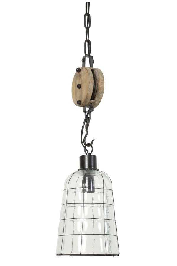 Glass Pendant With Wooden Pulley* - 3050984 - Uneeka