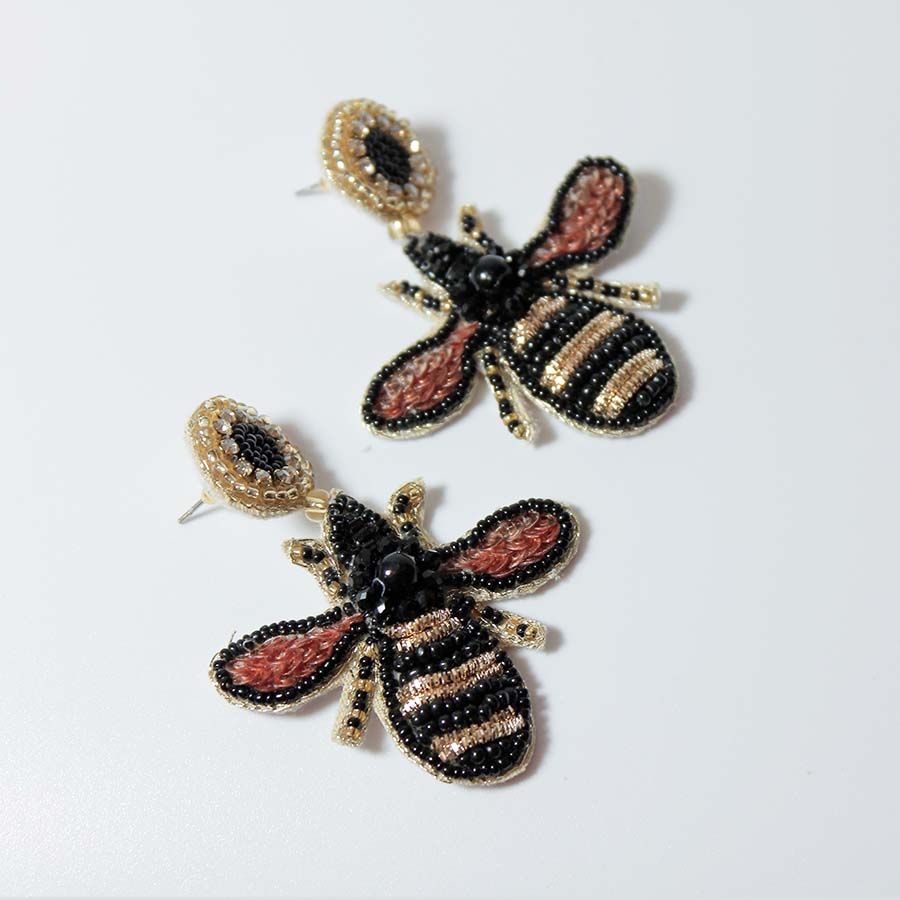 Gold Beaded Bee Drop Earrings - EAR0766 - Uneeka