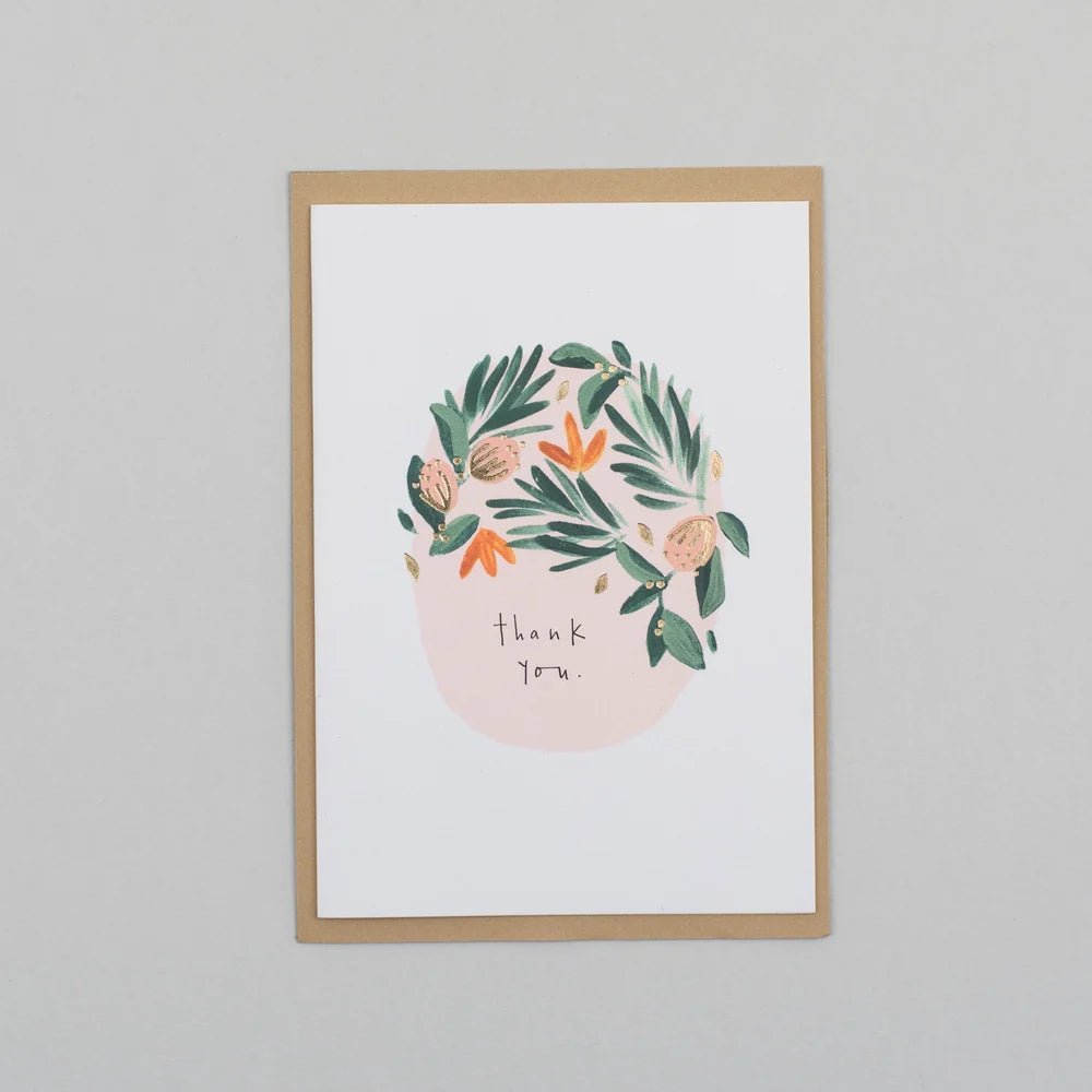 Gold Foil Floral Circle 'Thank You' Card - Uneeka