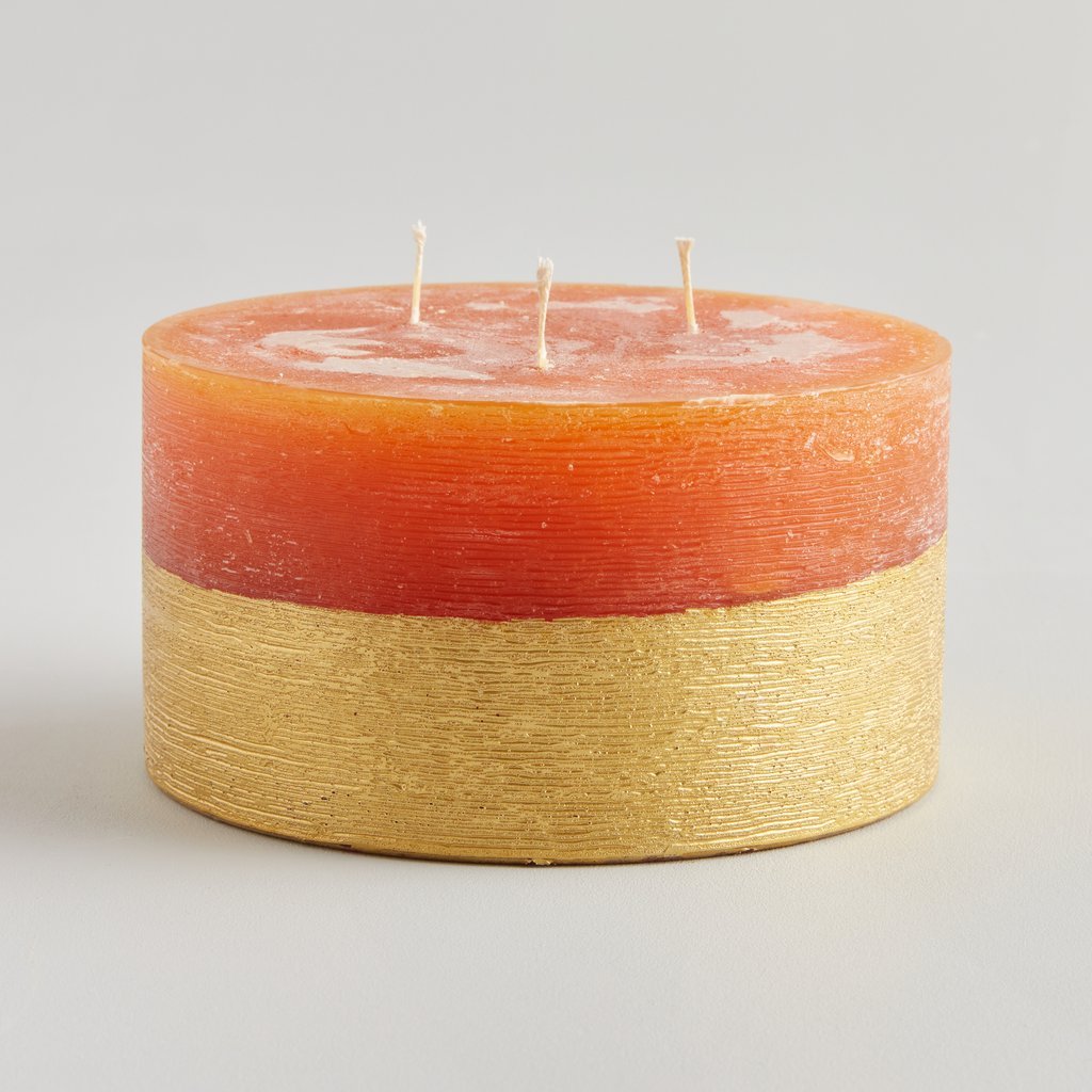 Gold Half Dipped Multiwick Candle Orange & Cinnamon - F00525 - Uneeka