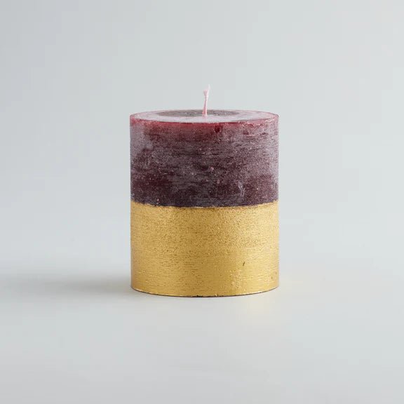 Gold Half Dipped Pillar Candle Figgy Pudding - F00356 - Uneeka