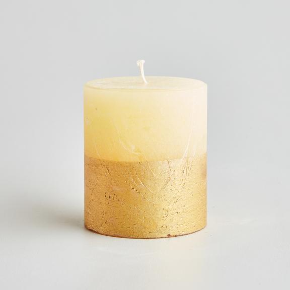 Gold Half Dipped Pillar Candle Ivory Inspiritus - F00444 - Uneeka