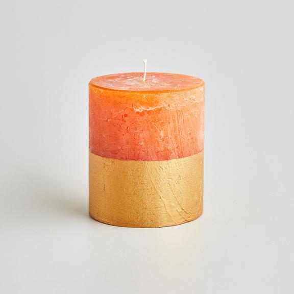 Gold Half Dipped Pillar Candle Orange & Cinnamon - F00526 - Uneeka