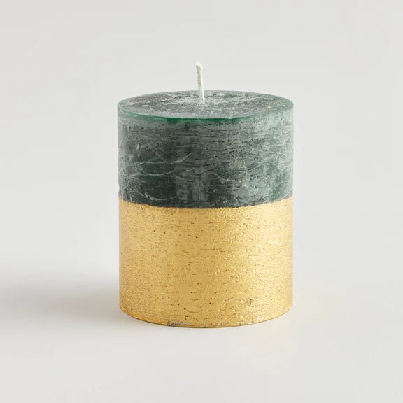 Gold Half Dipped Pillar Candle Winter Thyme - F00790 - Uneeka