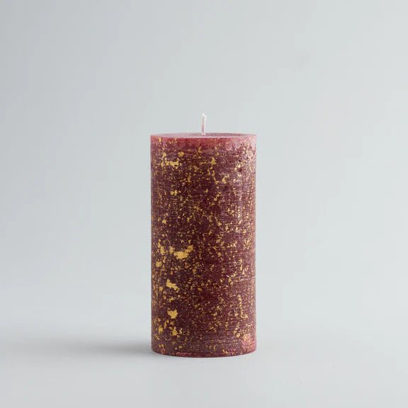 Gold Marbled Pillar Candle Figgy Pudding - F00357 - Uneeka