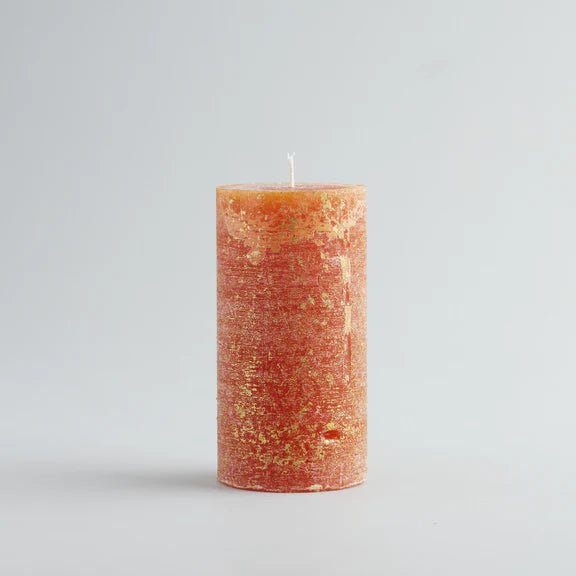 Gold Marbled Pillar Candle Orange & Cinnamon - F00527 - Uneeka