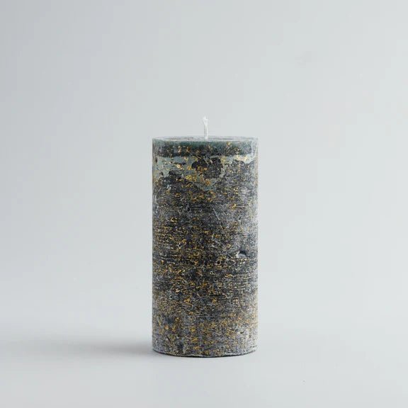 Gold Marbled Pillar Candle Winter Thyme - F00791 - Uneeka