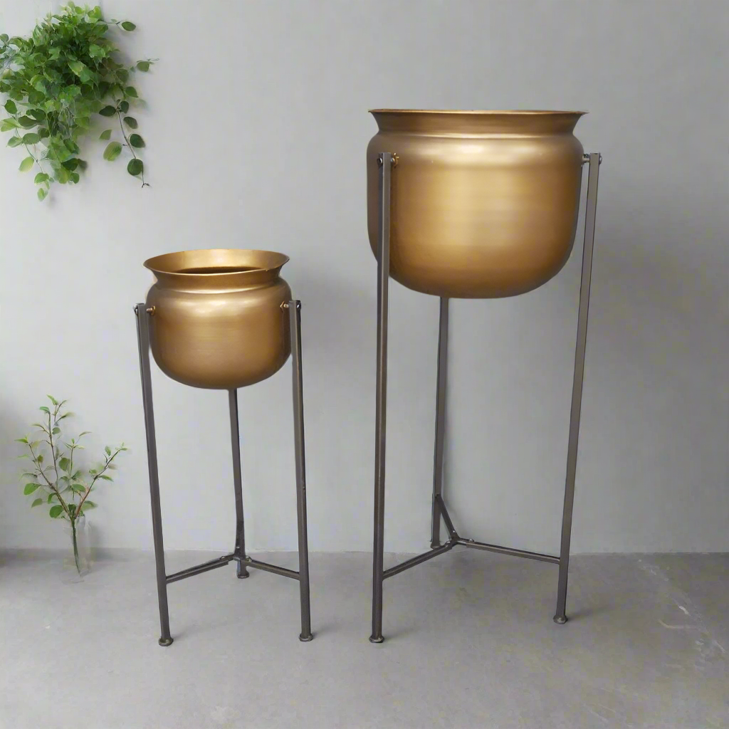 Gold Planter With Steel Stand - 6943 - Uneeka