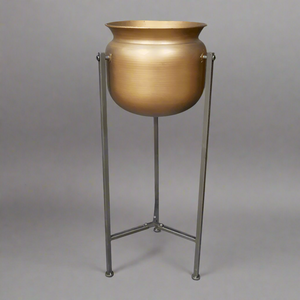 Gold Planter With Steel Stand - 6943 - Uneeka