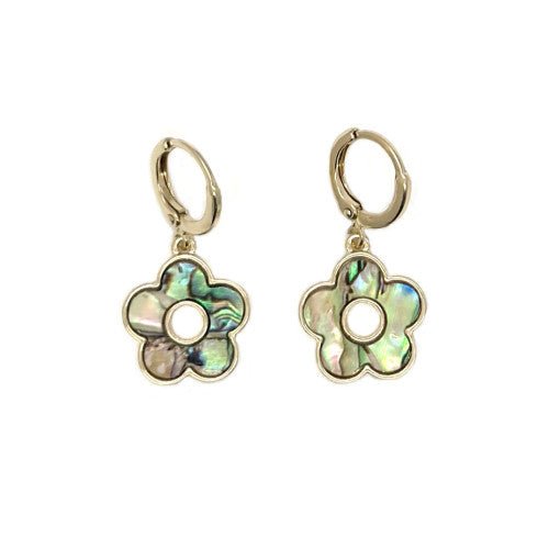 Gold Retro Flower Shape Drop Earrings - CE - 4841 - GAB - abalone - Uneeka