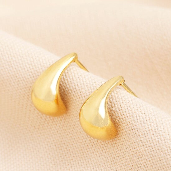 Gold Curved Teardrop Stud Earrings - 75745 - Uneeka